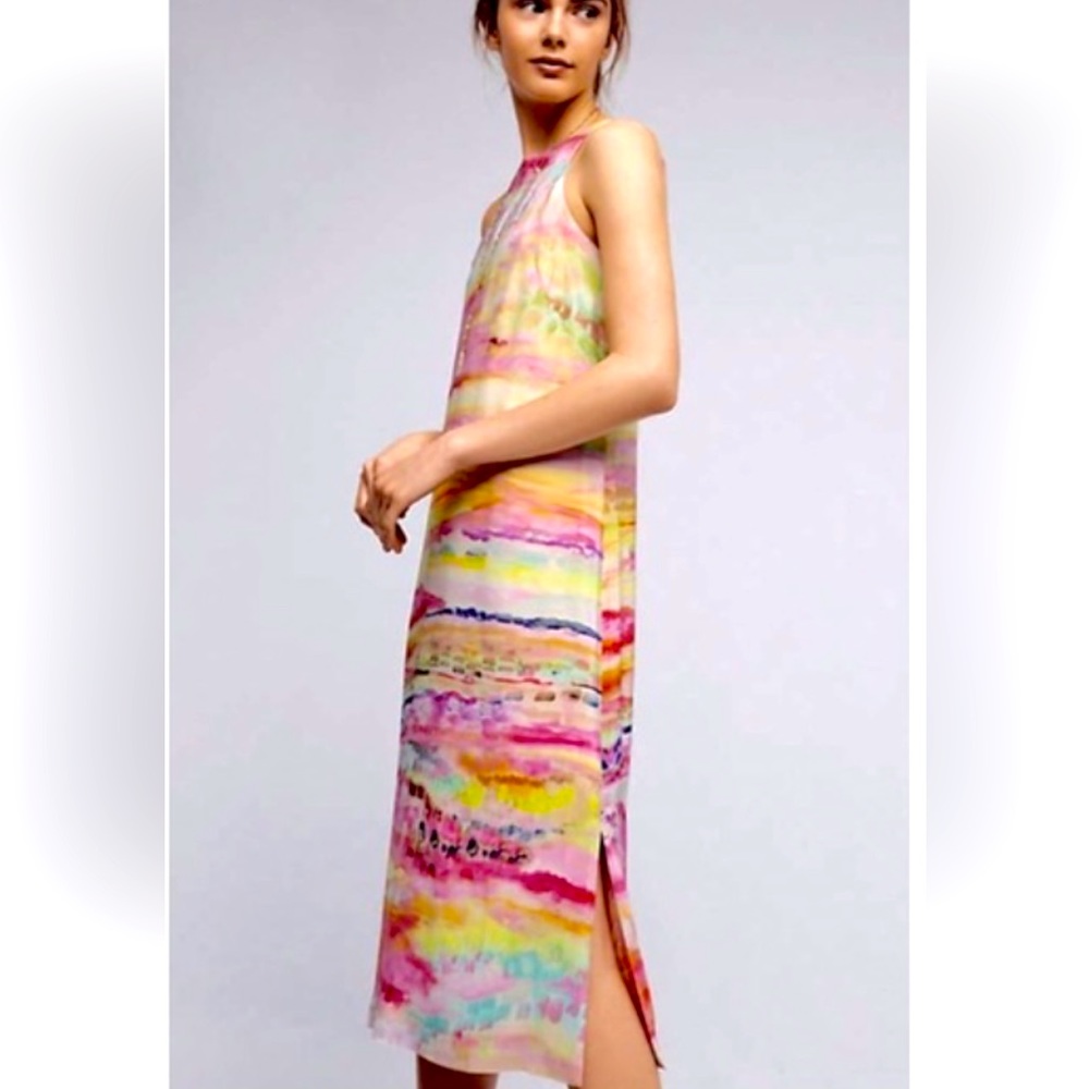 Anthropologie Silk Watercolor Midi Dress